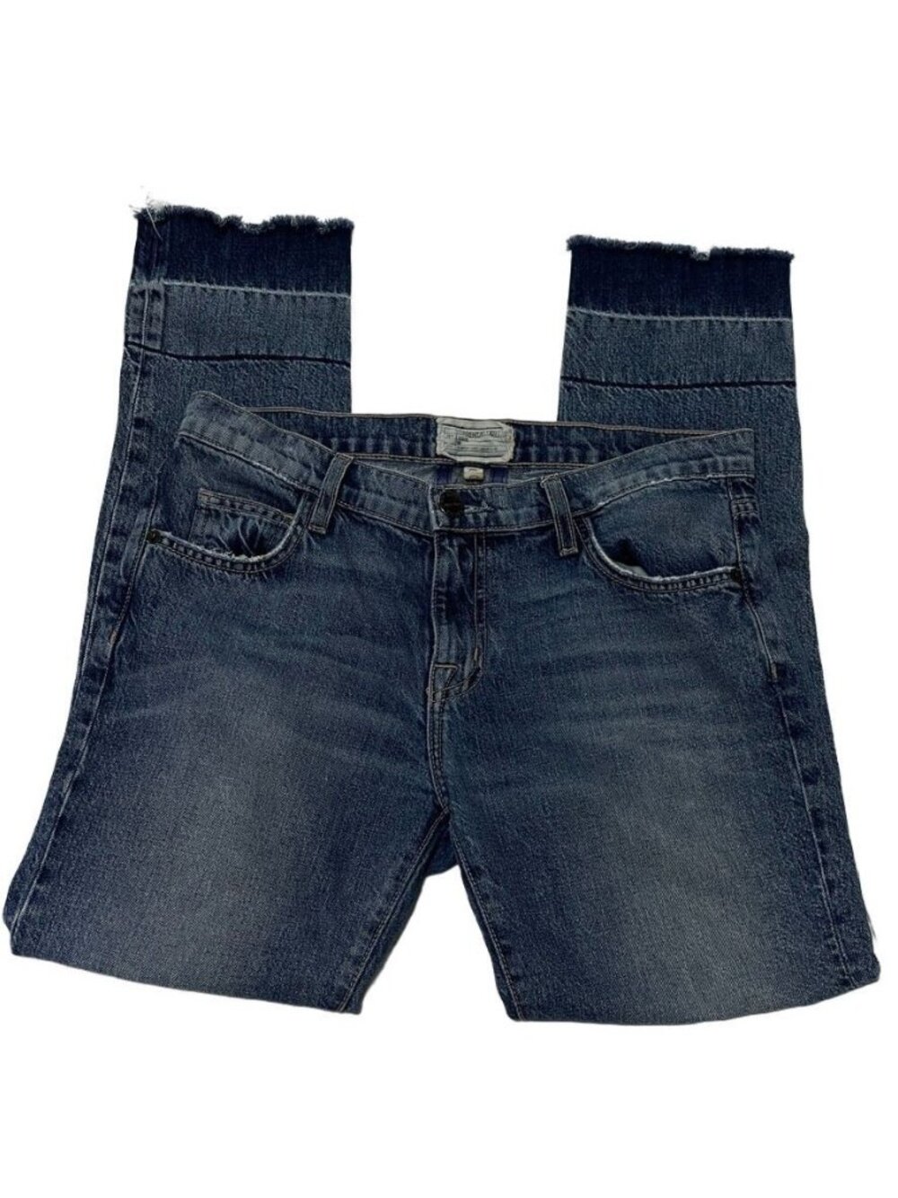 Current Elliott Womens Distressed Raw Hem Crop Jeans Size M Blue Denim - Picture 2 of 10